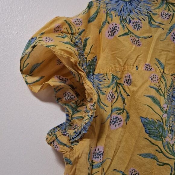 MADEWELL Ruffle-Sleeve Button-Down Shirt in Painted Blooms Short Sleeve XL - Picture 7 of 7